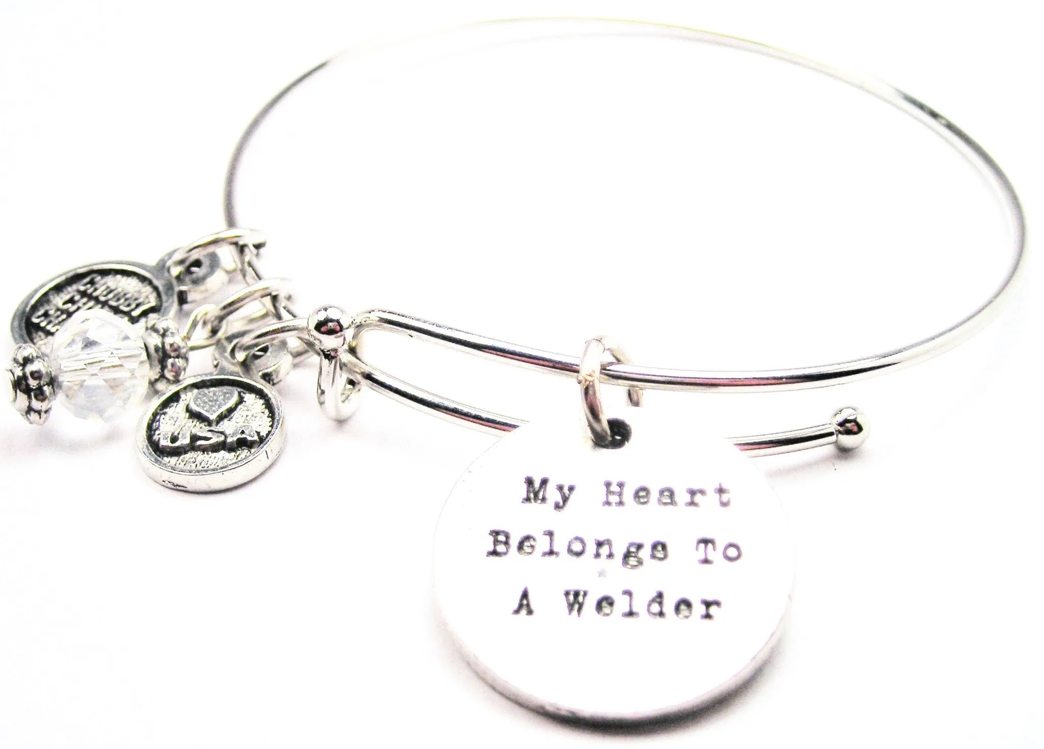 My Heart Belongs To A Welder Bangle Bracelet