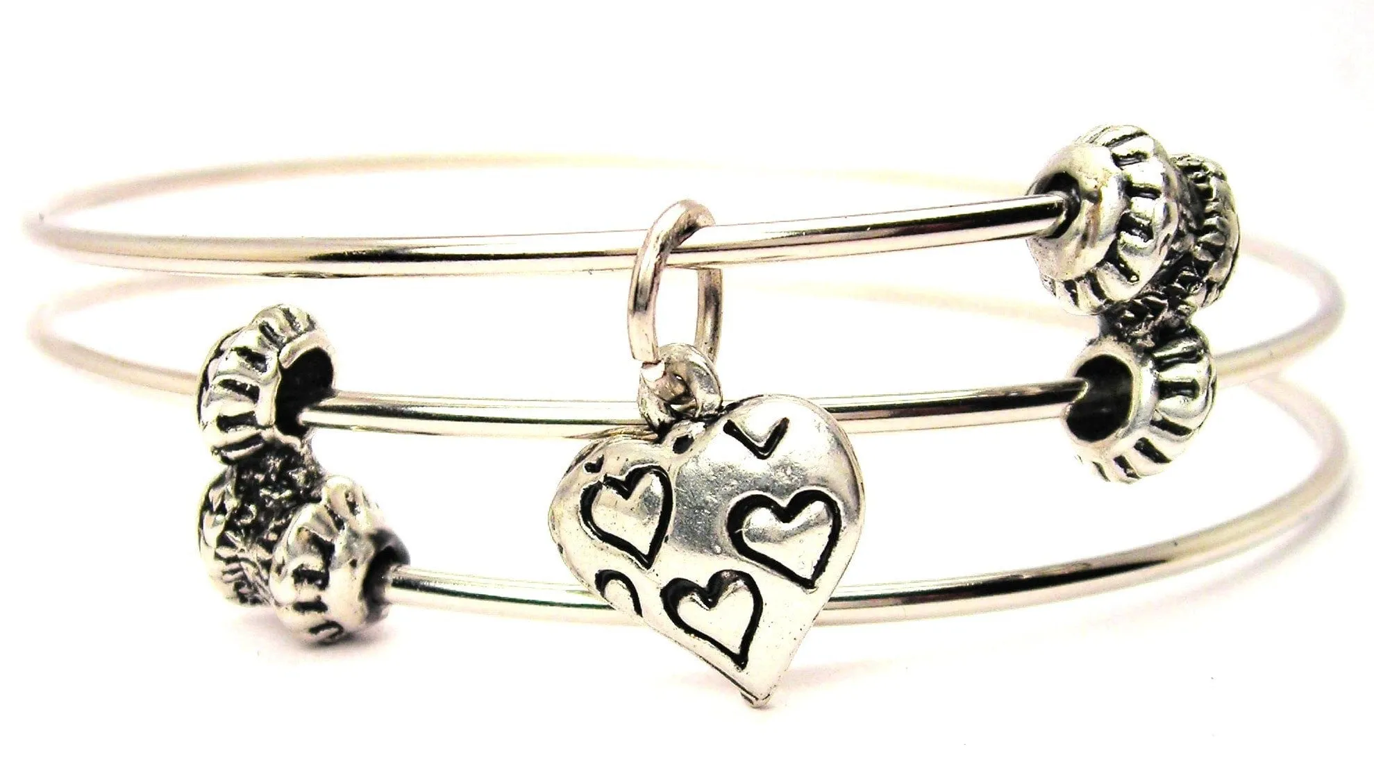 My Heart Has Hearts to Love Triple Style Expandable Bangle Bracelet