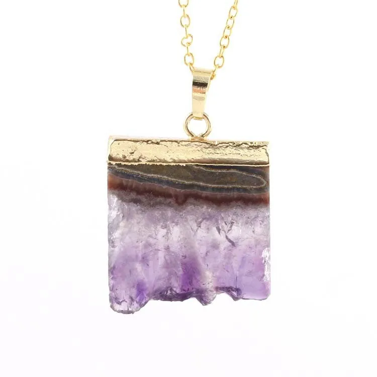 Natural Amethyst Citrine Stalactite Crystal Quartz Healing Pendant Necklace