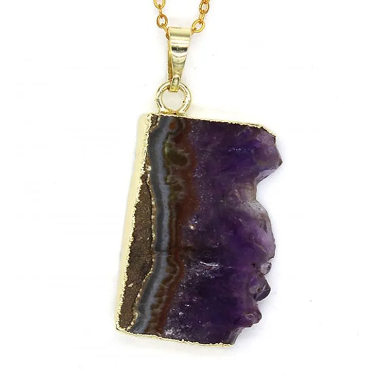 Natural Amethyst Citrine Stalactite Crystal Quartz Healing Pendant Necklace