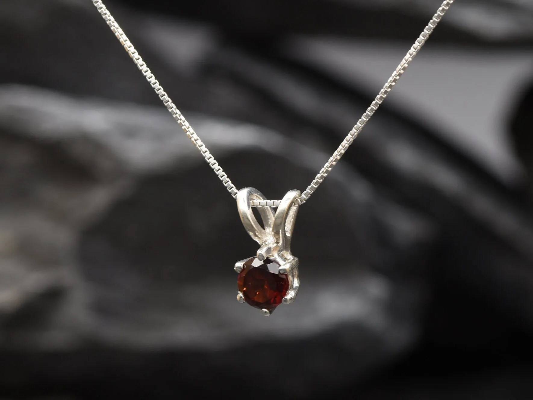 Natural Garnet Pendant - Dainty Red Necklace - January Birthstone Necklace