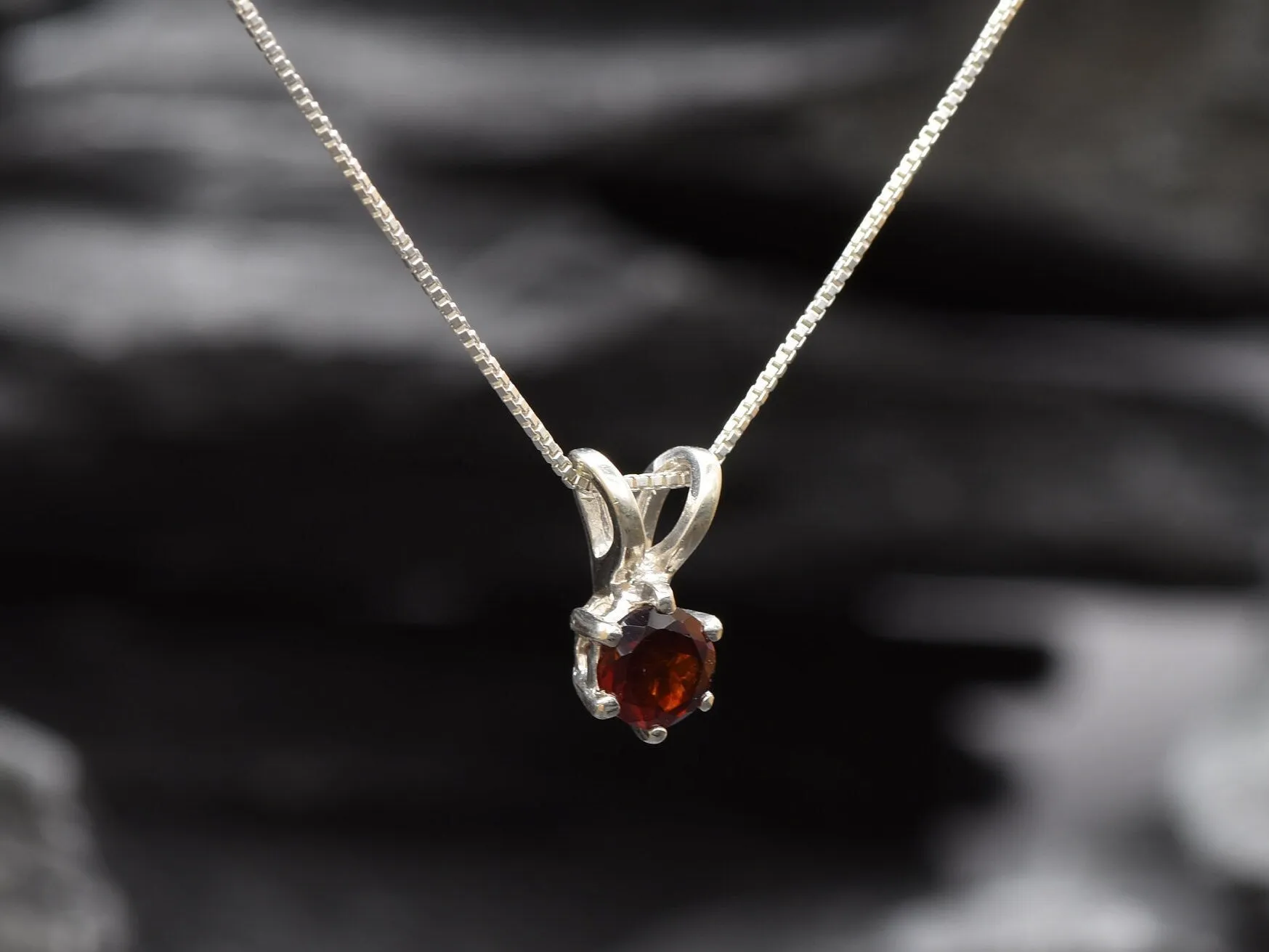 Natural Garnet Pendant - Dainty Red Necklace - January Birthstone Necklace