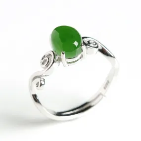 Natural Jade Ring Nephrite Silver Adjustable Ring WR19