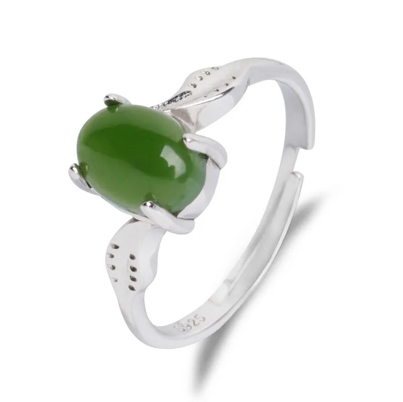 Natural Jade Ring Nephrite Silver Adjustable Ring ZNRG140