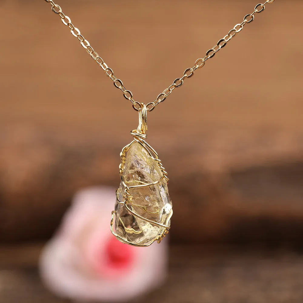 Natural Rose Amethyst Citrine Quartz Stone Pendant Necklace