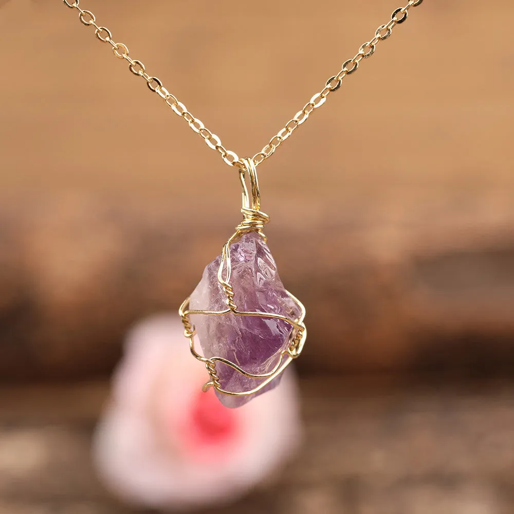 Natural Rose Amethyst Citrine Quartz Stone Pendant Necklace