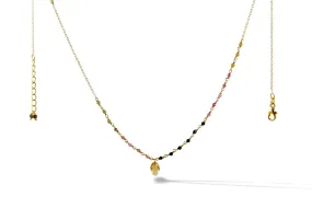 Necklace - Stone & Chain Mixed Tourmaline with Citrine Pendant Gold Plated Sterling Silver 17"