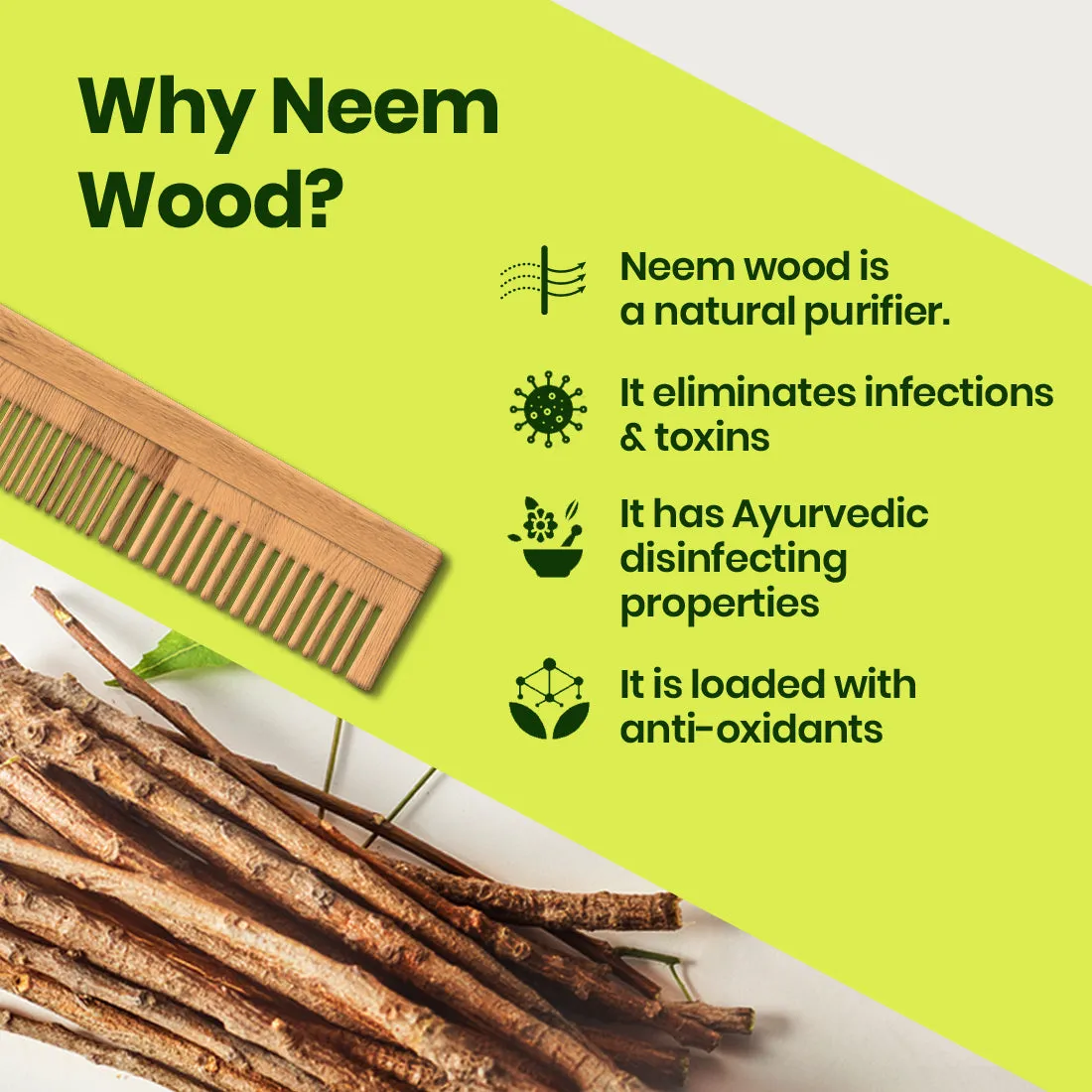 Neem Wood Comb (Anti-Dandruff & Anti-Hair Fall Comb)