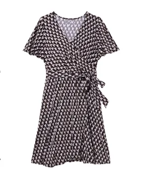 Newbury Flutter Sleeve Wrap Dress | Black / Light Grey