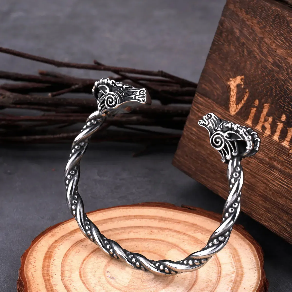 Nordic Goat Head Animal Cuff Viking Bracelet