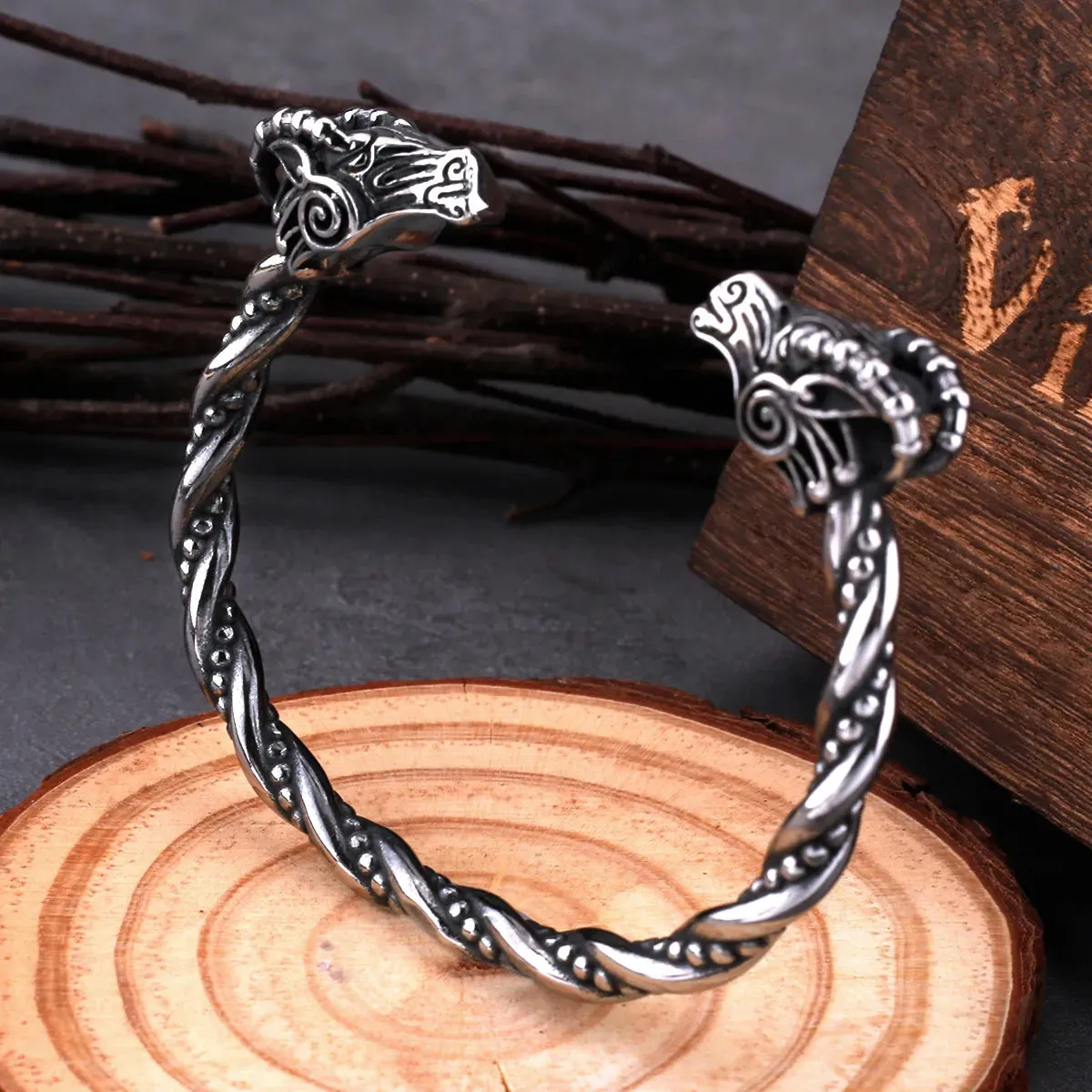 Nordic Goat Head Animal Cuff Viking Bracelet