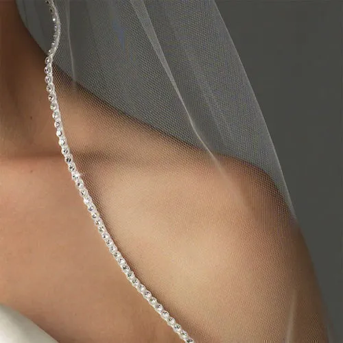 One Tier Cathedral Bridal Veil Crystal Cut Edge with Metal Comb