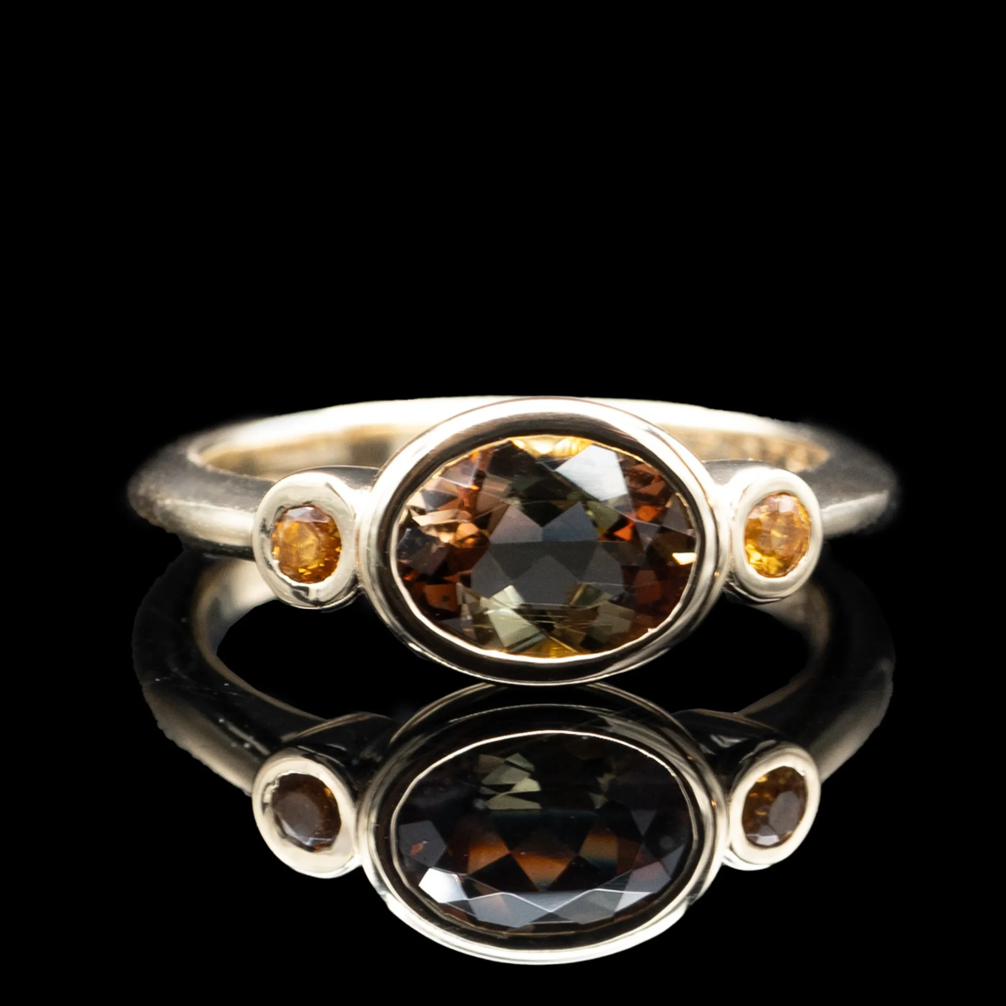 Oval Andalusite Bezel Ring With Citrine