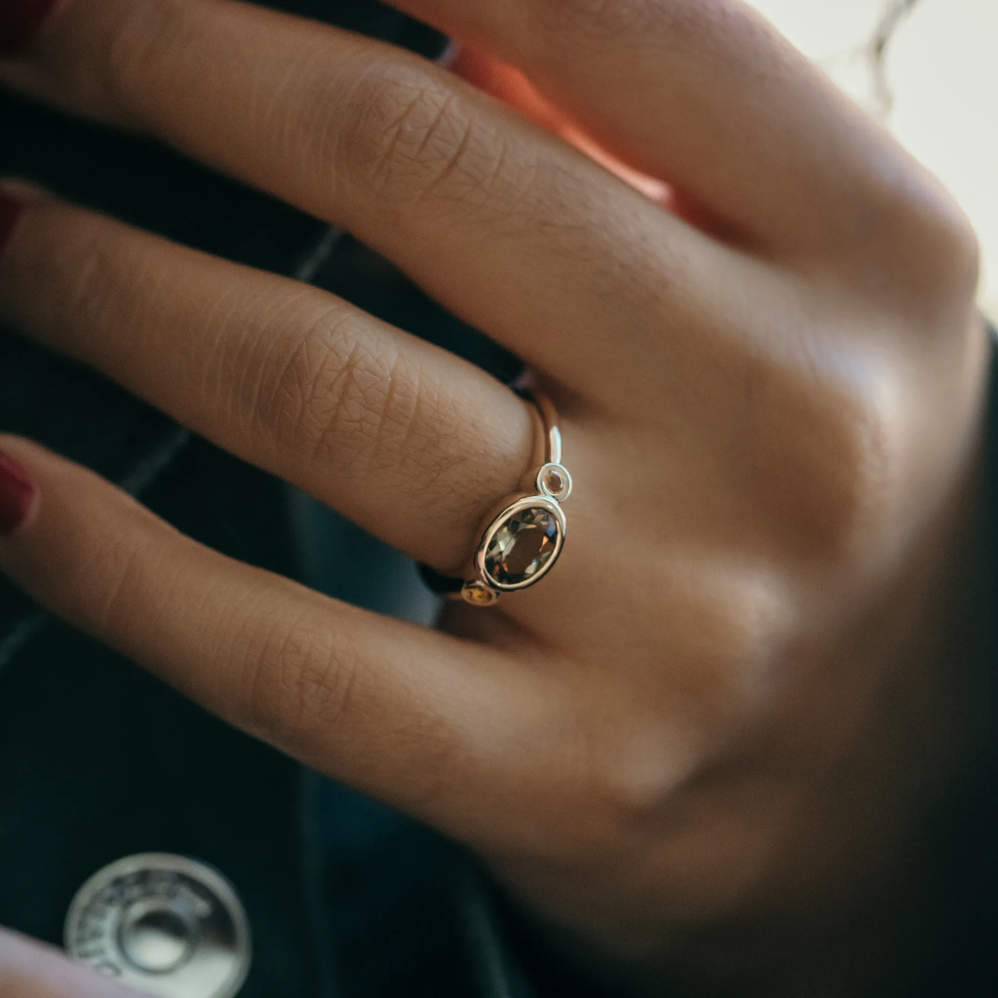 Oval Andalusite Bezel Ring With Citrine