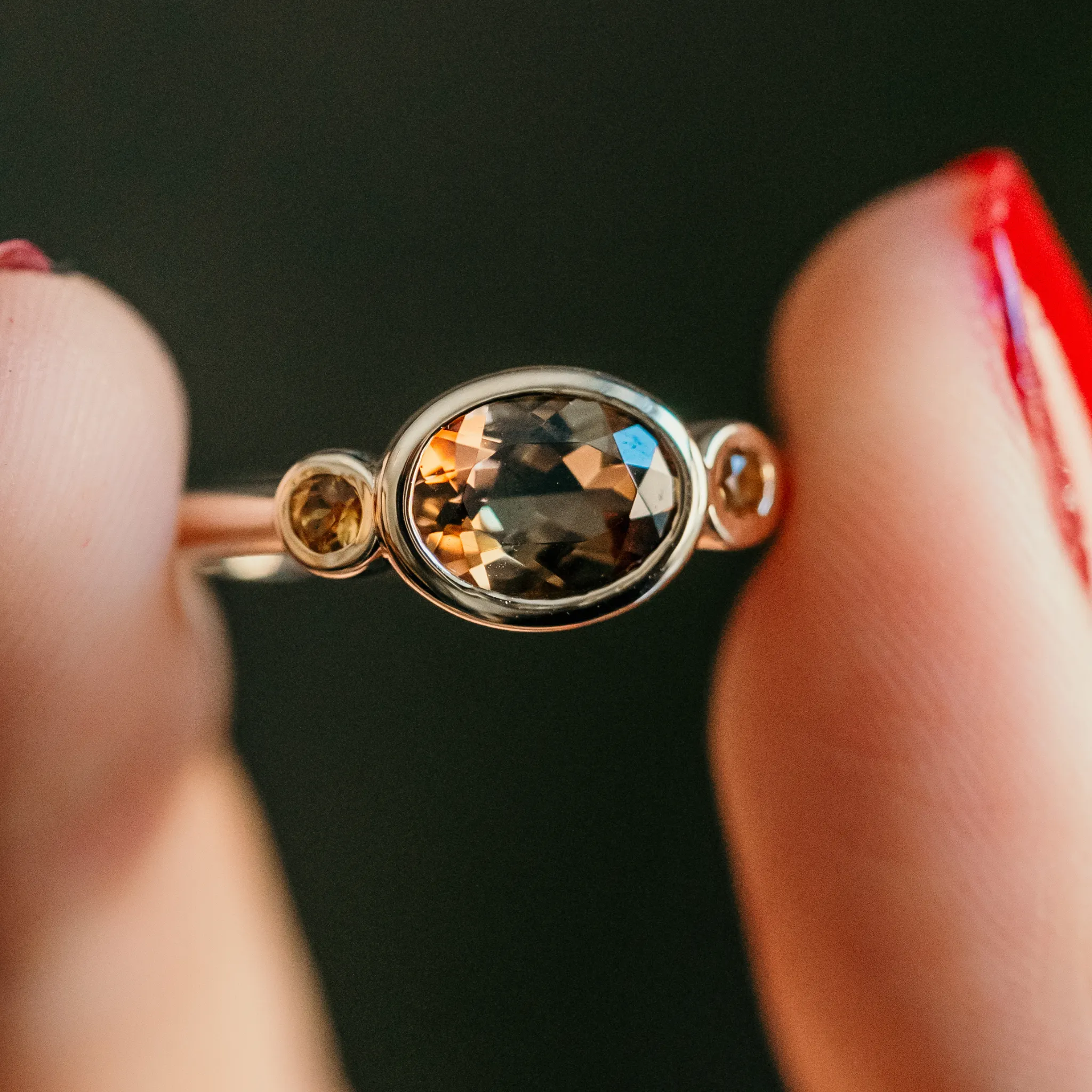 Oval Andalusite Bezel Ring With Citrine