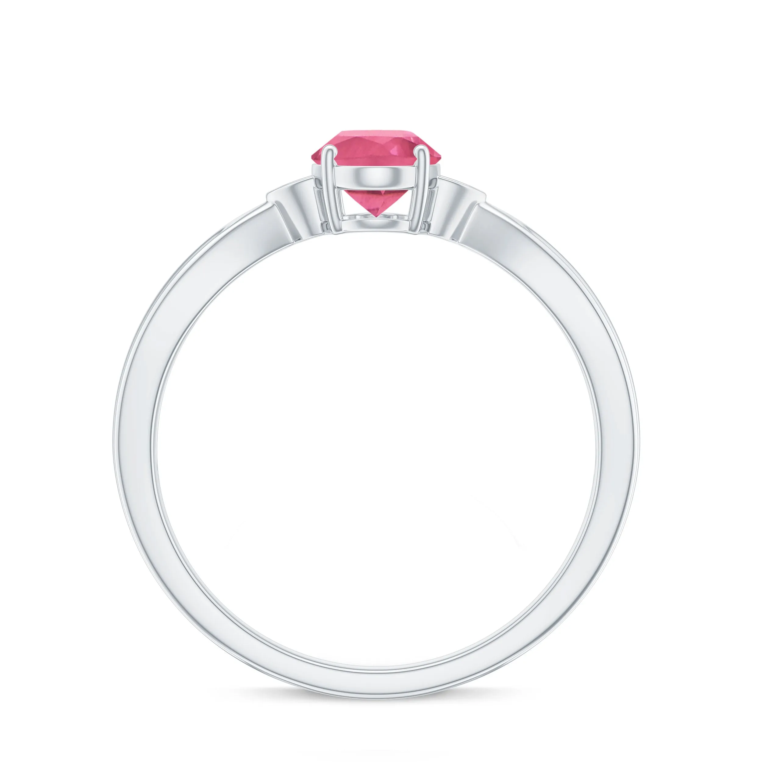 Oval Shape Pink Tourmaline Solitaire Ring with Diamond