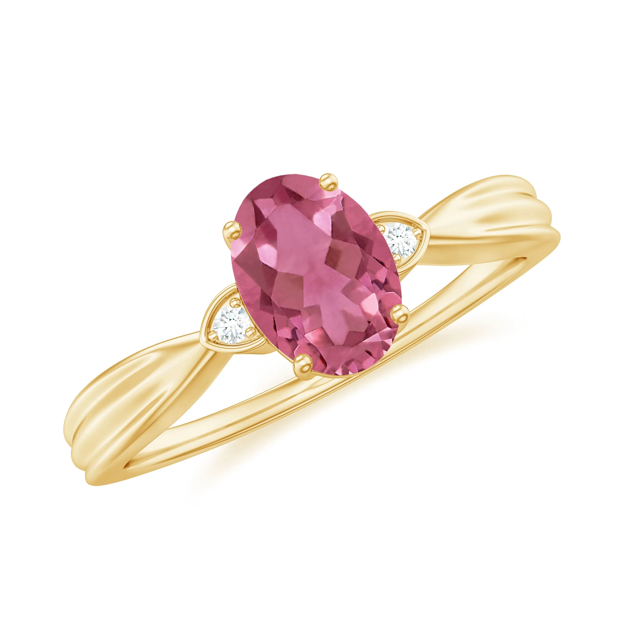 Oval Shape Pink Tourmaline Solitaire Ring with Diamond