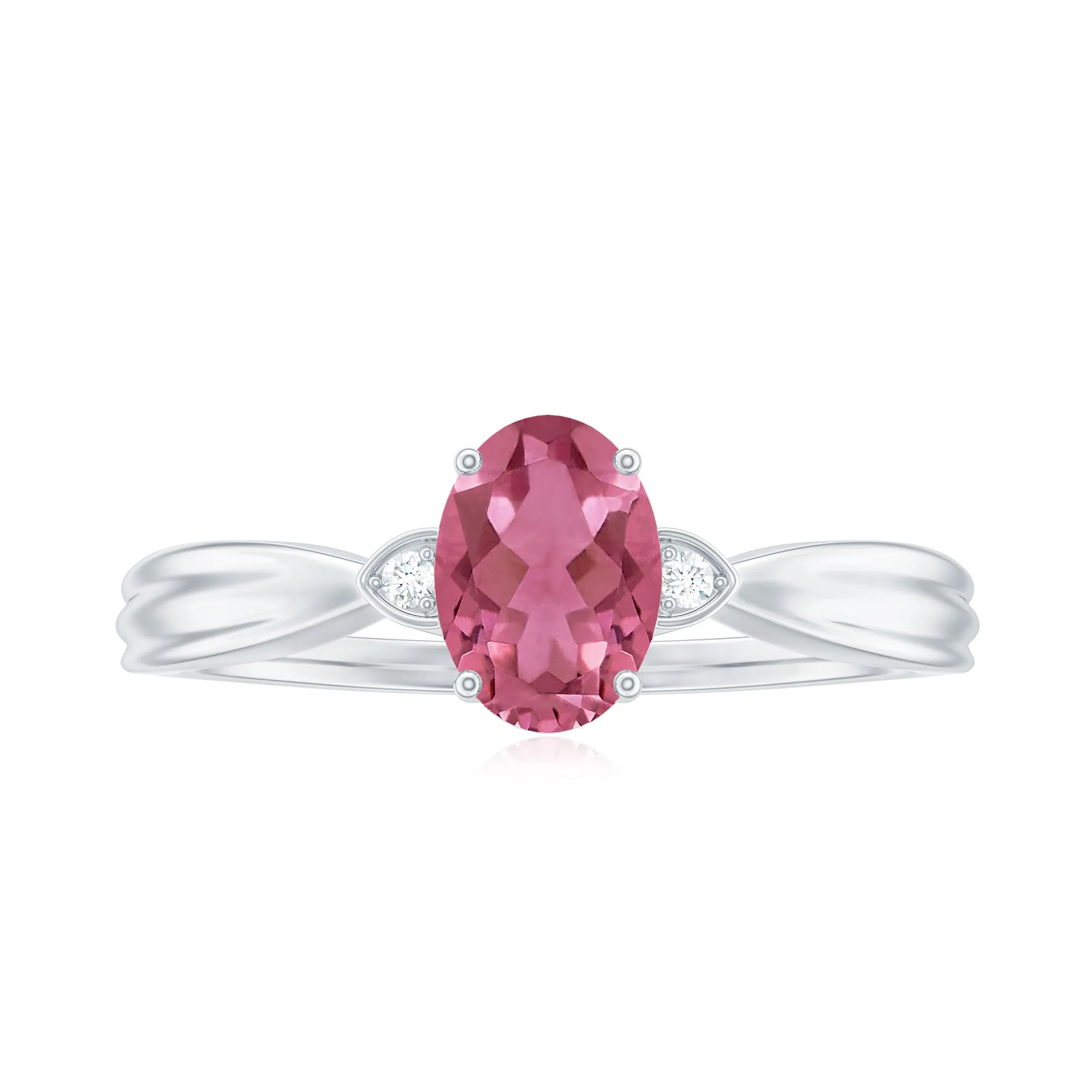 Oval Shape Pink Tourmaline Solitaire Ring with Diamond