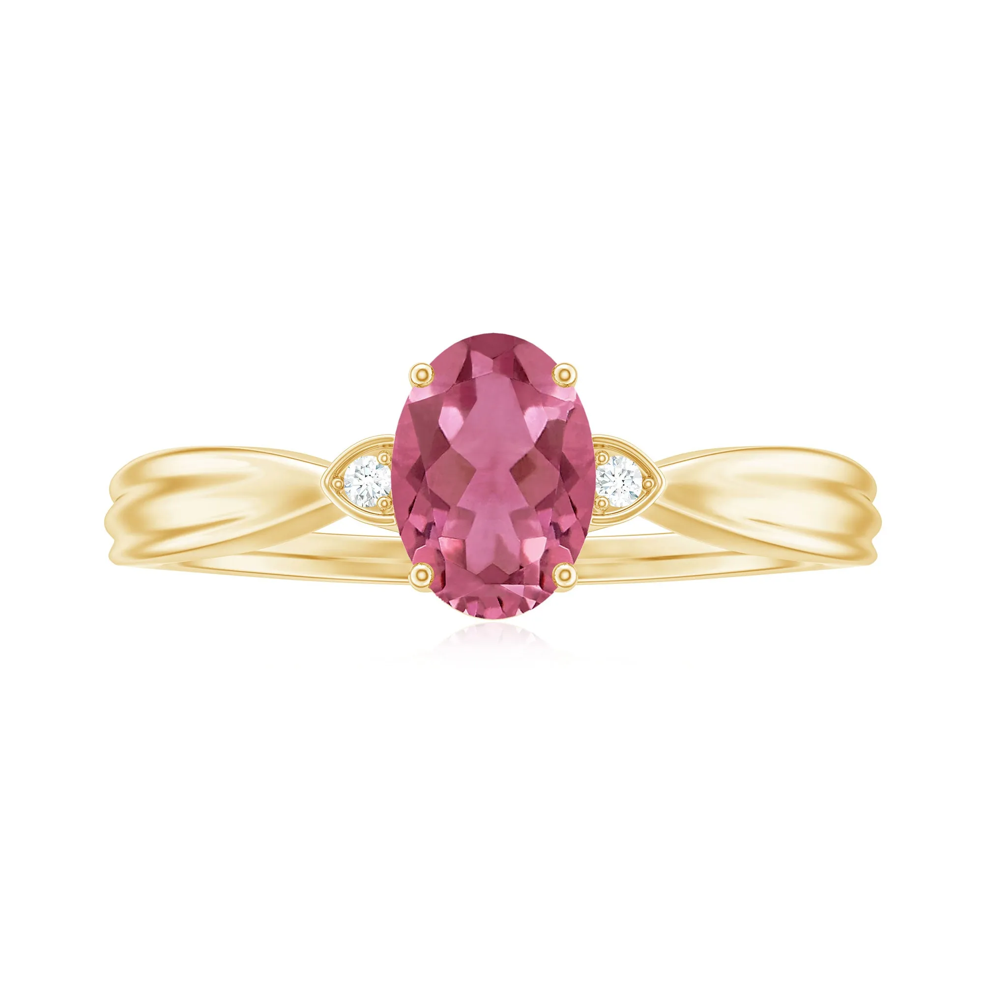 Oval Shape Pink Tourmaline Solitaire Ring with Diamond