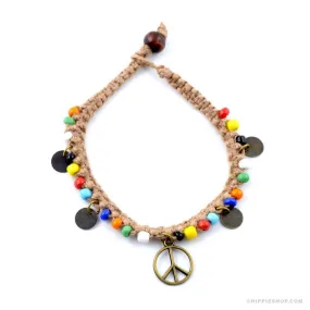 Peace Sign Beaded Hemp Bracelet