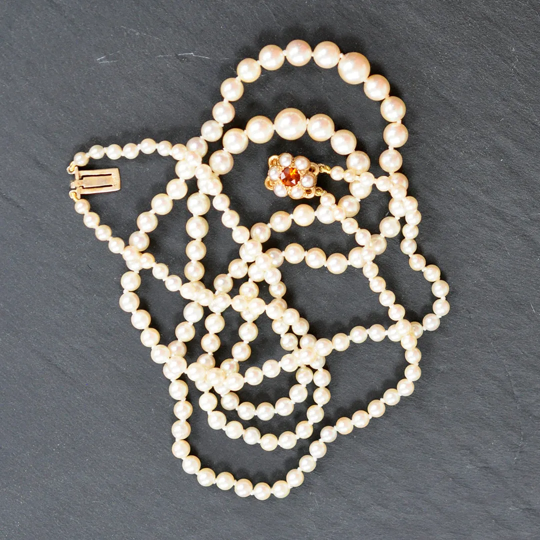 Pearl Necklace with Pearl & Citrine Clasp