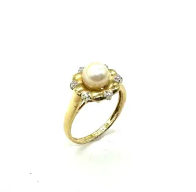 Pearl Ring W/ Diamond Accented Halo