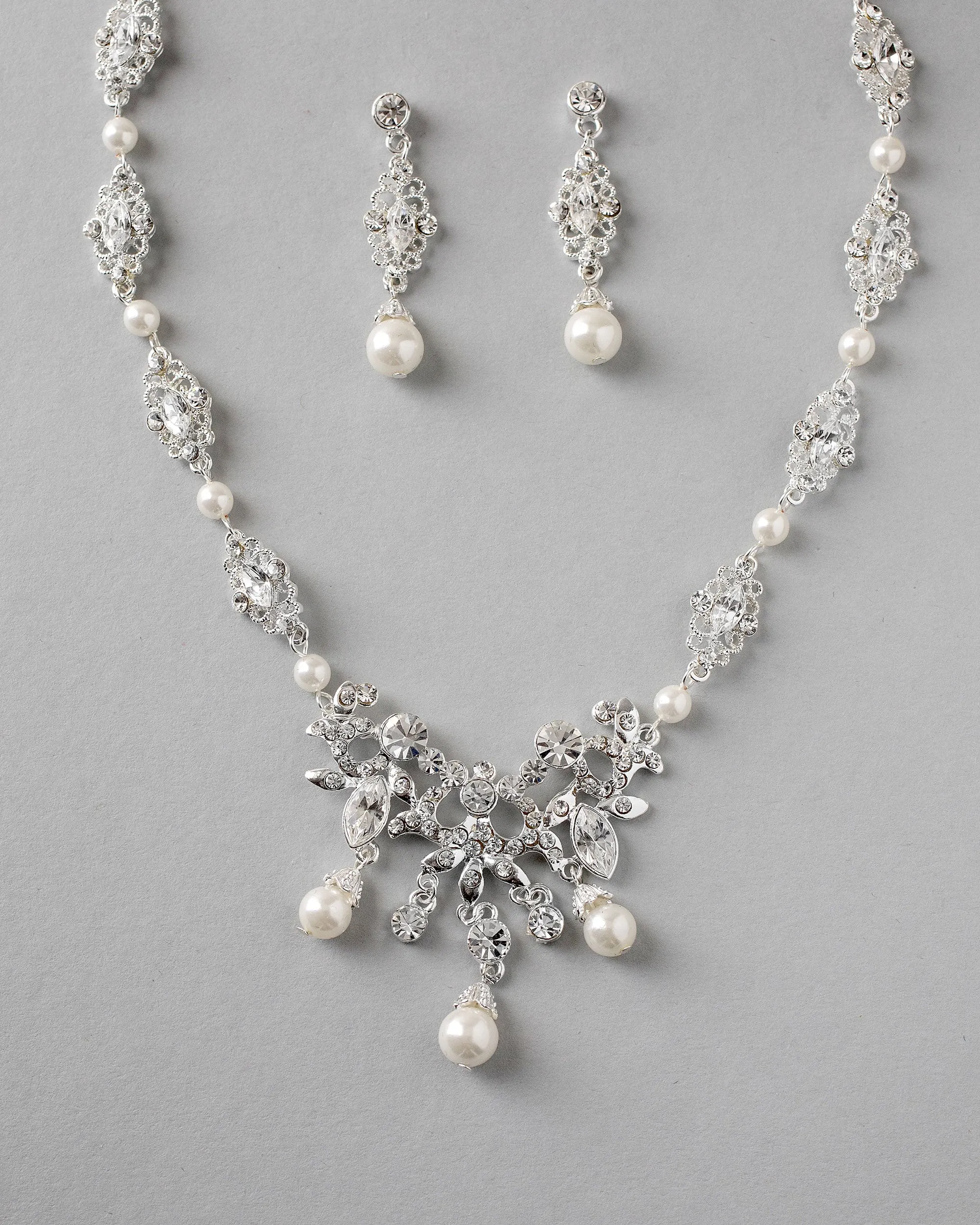 Pearl Wedding Chandelier Necklace Set