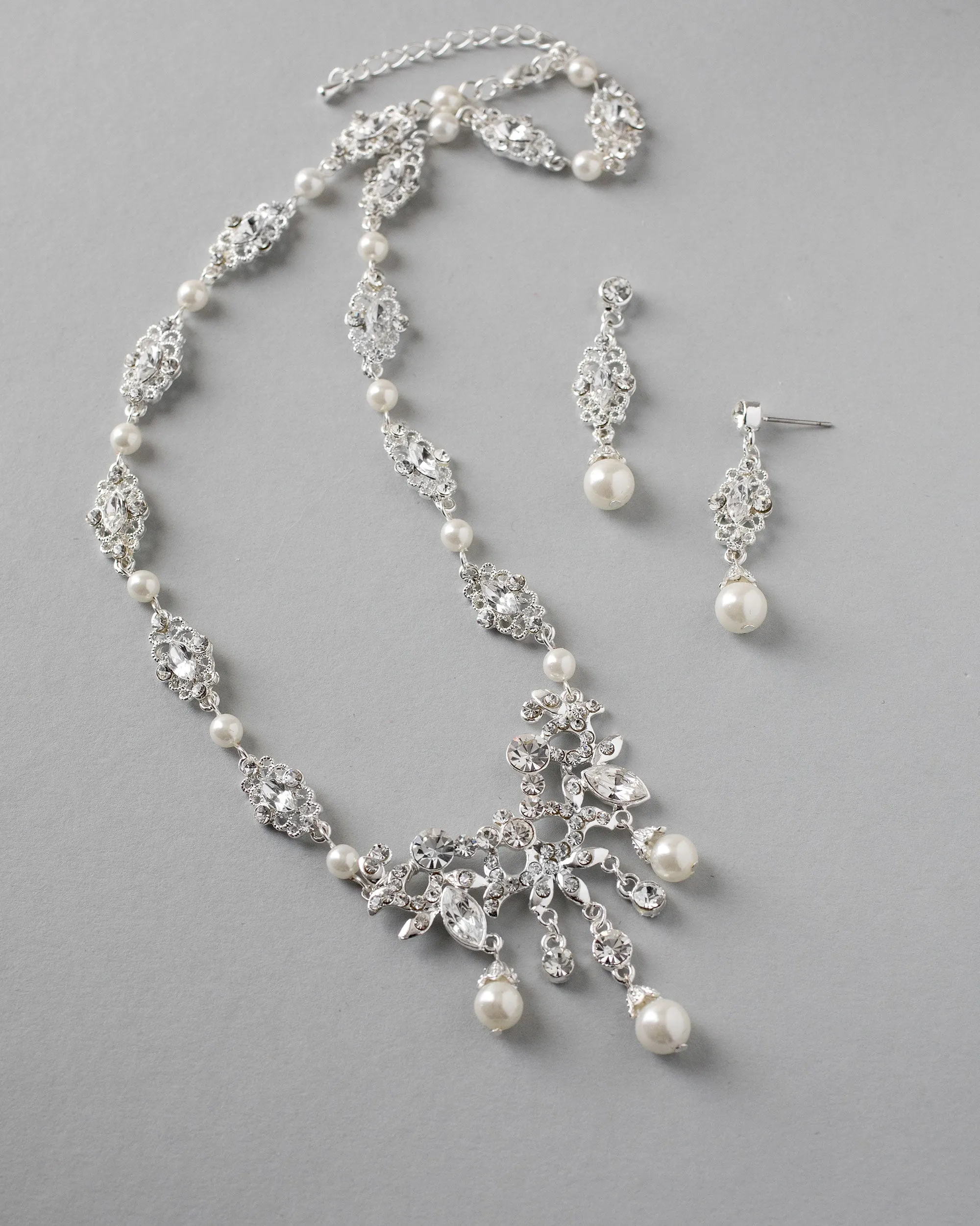 Pearl Wedding Chandelier Necklace Set