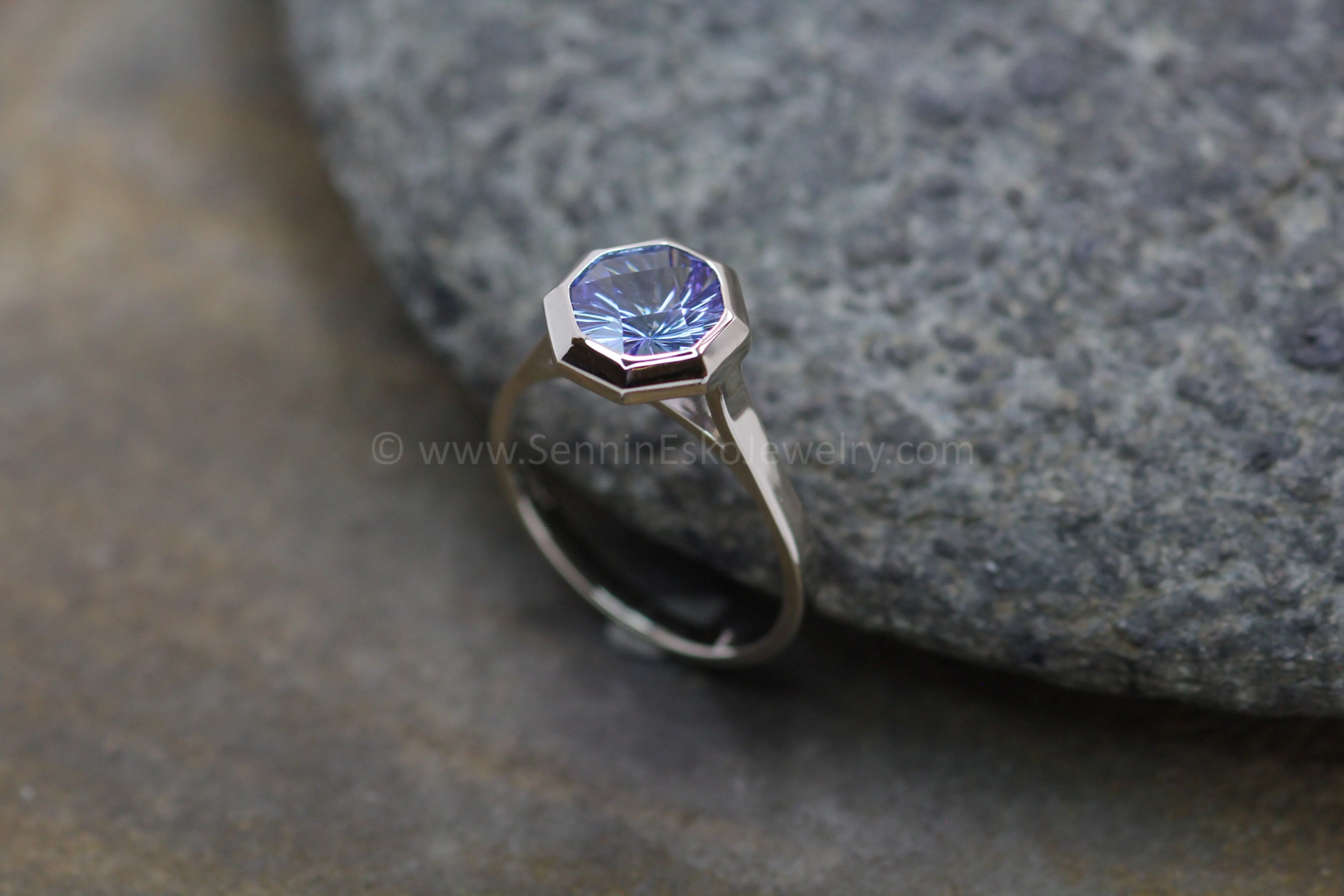 Peekaboo Medium/Lightweight Ring Setting - Depicted with an Octagonal Fantasy Cut Tanzanite (Setting Only, Center Stone Sold Separately)