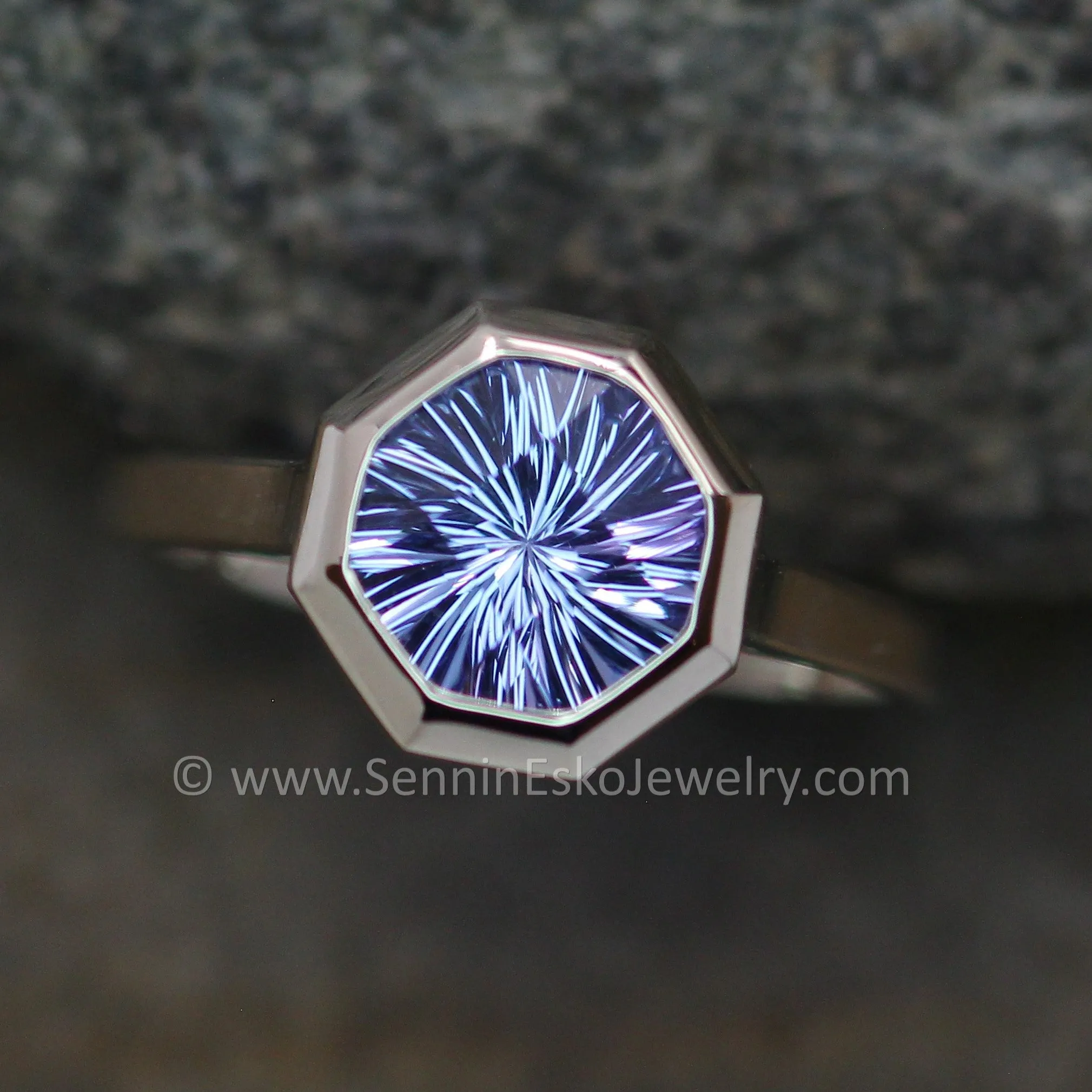 Peekaboo Medium/Lightweight Ring Setting - Depicted with an Octagonal Fantasy Cut Tanzanite (Setting Only, Center Stone Sold Separately)