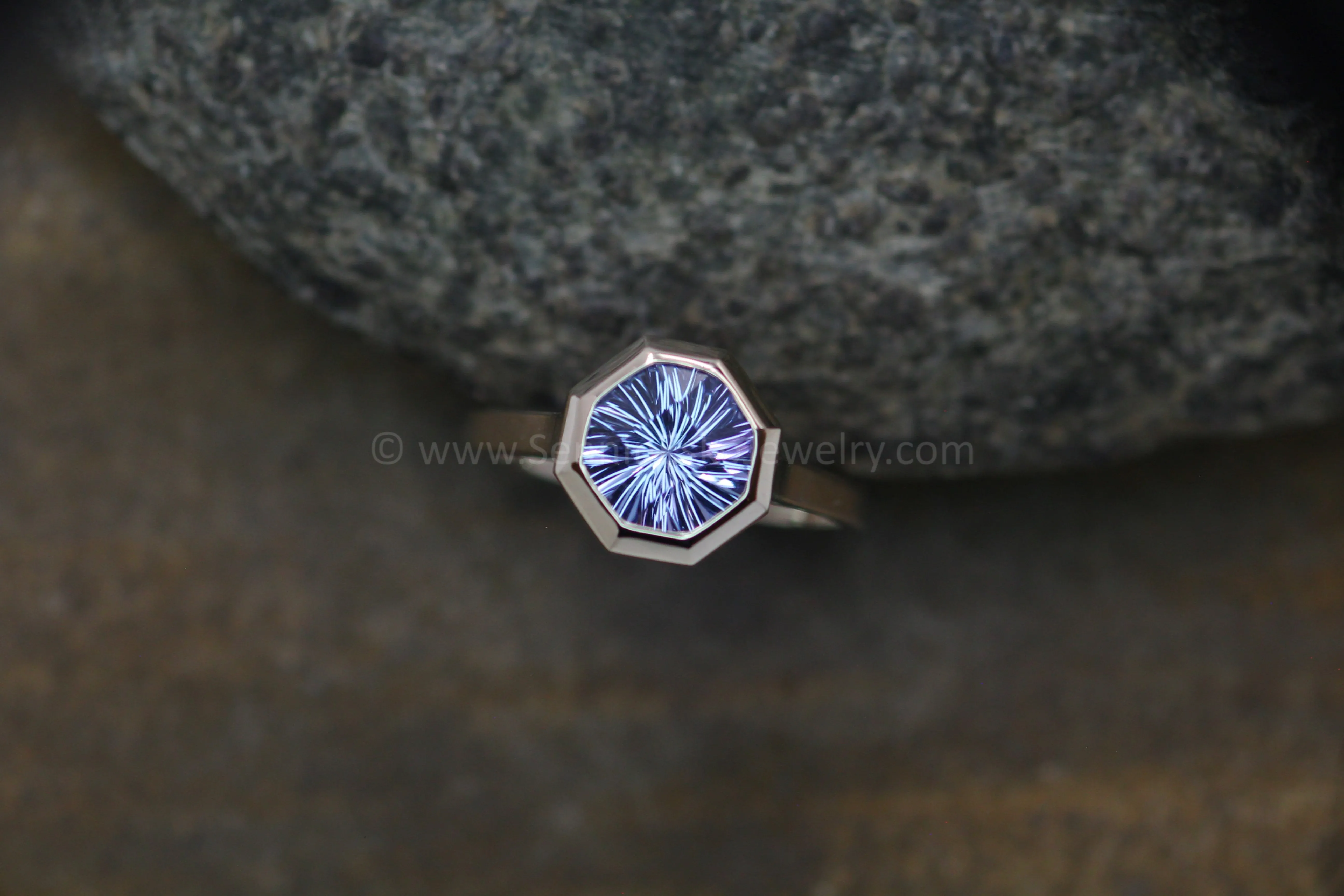 Peekaboo Medium/Lightweight Ring Setting - Depicted with an Octagonal Fantasy Cut Tanzanite (Setting Only, Center Stone Sold Separately)