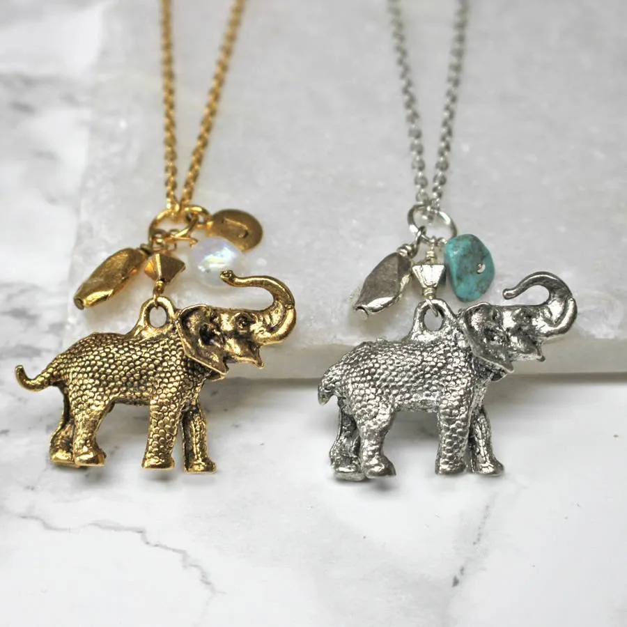 Personalised Elephant Birthstone Necklace