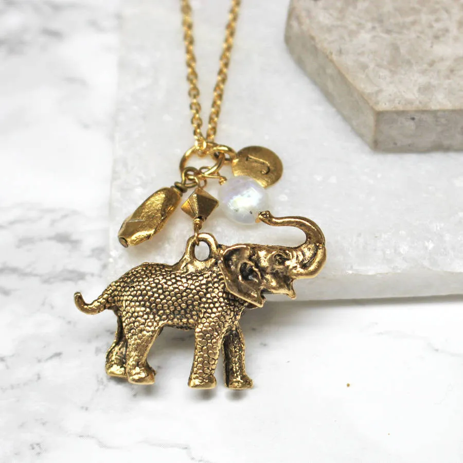 Personalised Elephant Birthstone Necklace