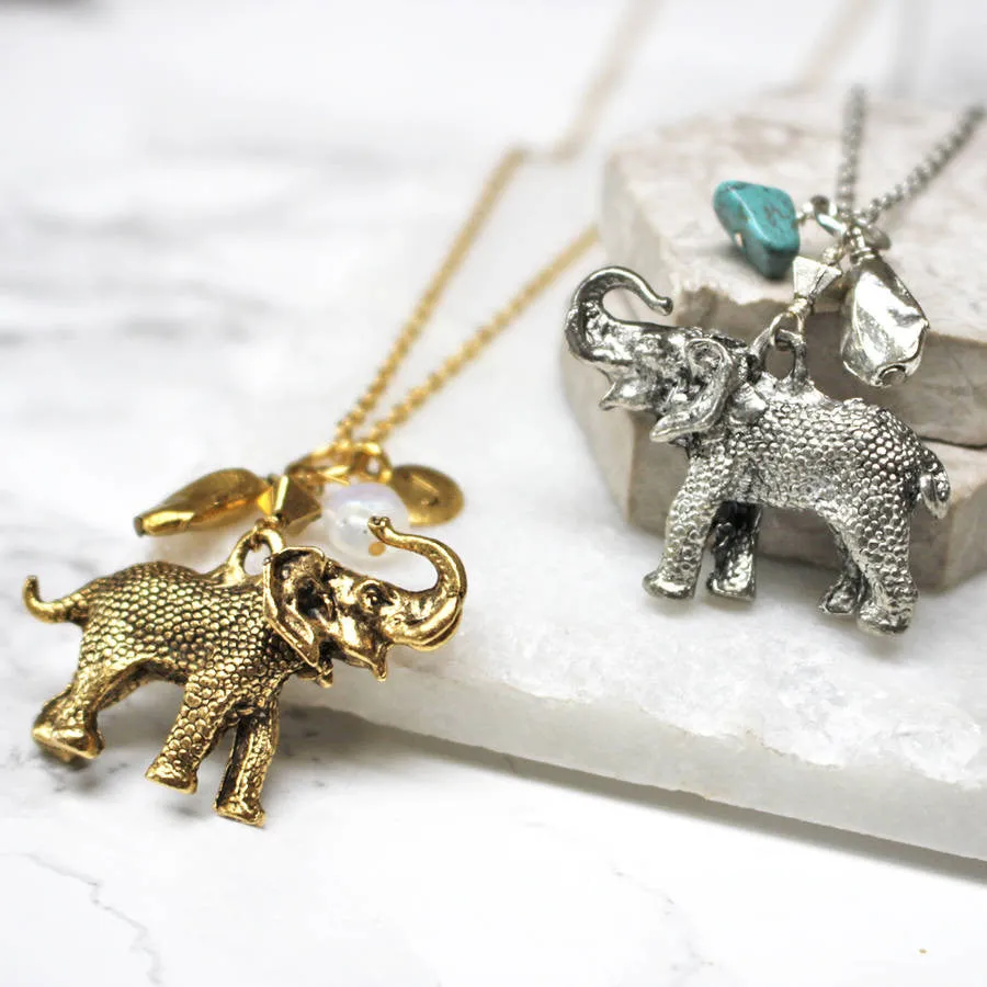 Personalised Elephant Birthstone Necklace