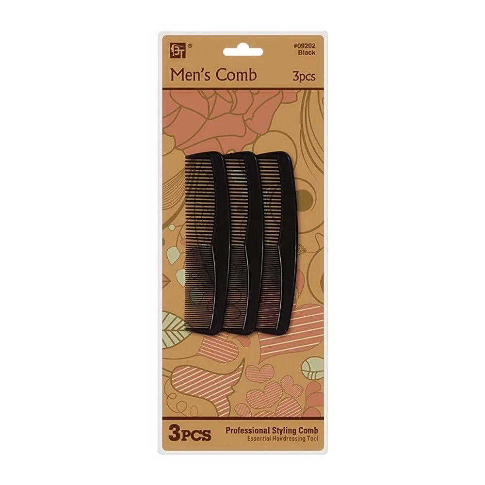 PLASTIC COMB SET MEN'S COMB 3 PCS 4.75" (BLACK)