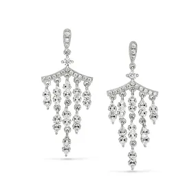 Platinum Finish Sterling Silver Micropave Chandelier Earrings with Simulated Diamonds