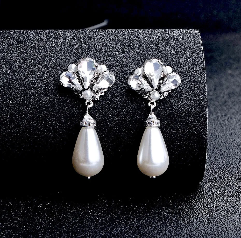 "Eunice" - Vintage Pearl and Rhinestone Bridal Earrings