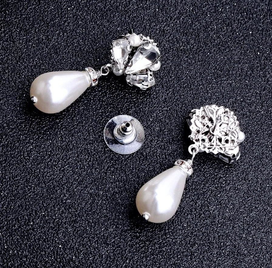 "Eunice" - Vintage Pearl and Rhinestone Bridal Earrings