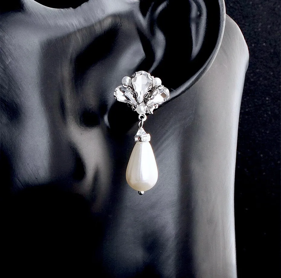 "Eunice" - Vintage Pearl and Rhinestone Bridal Earrings