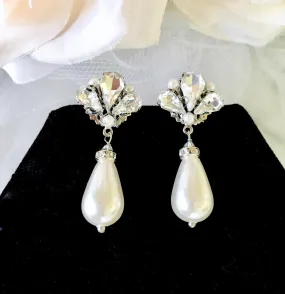 "Eunice" - Vintage Pearl and Rhinestone Bridal Earrings