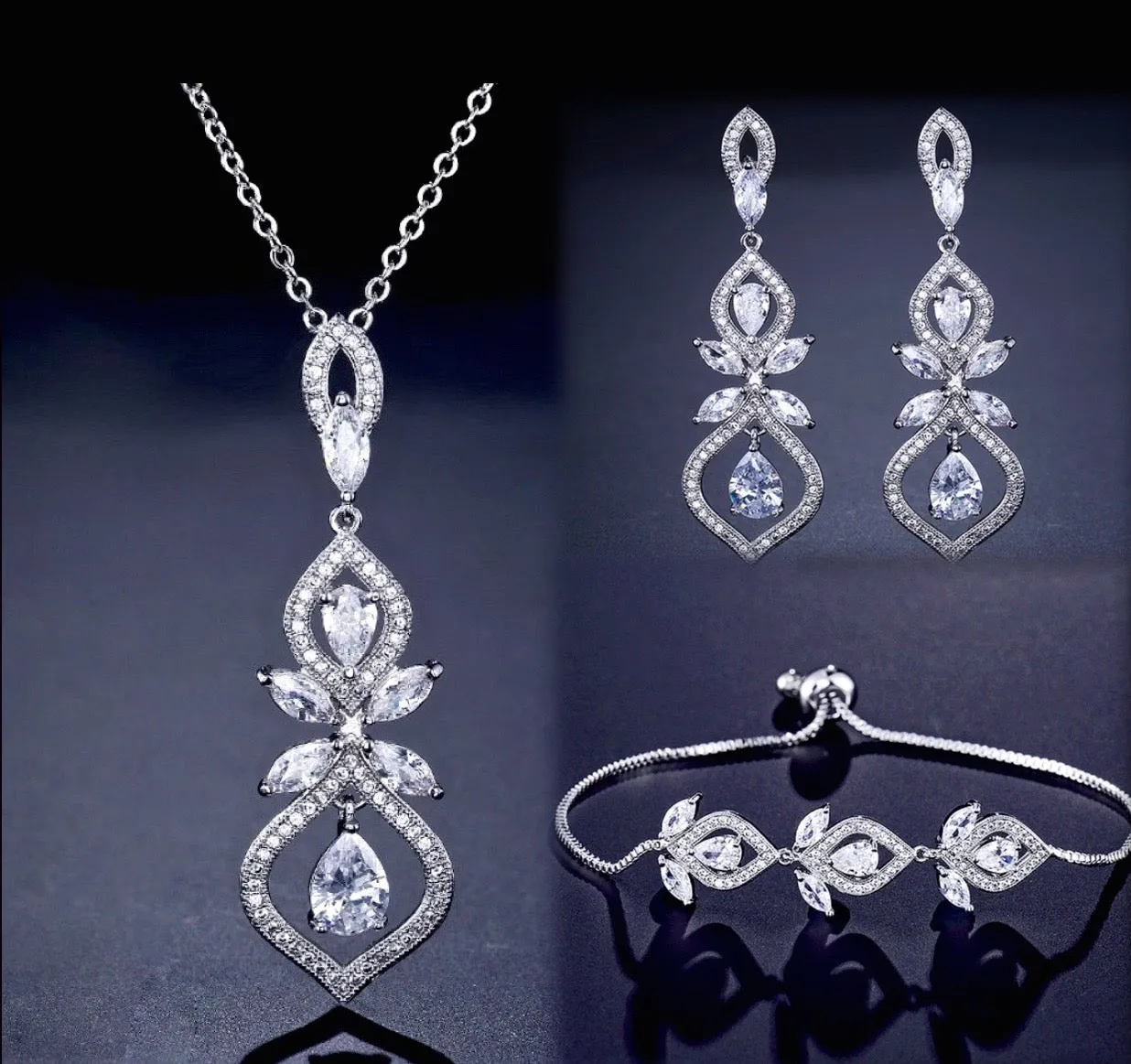 "Maxine" - Silver Cubic Zirconia Bridal Jewelry Set