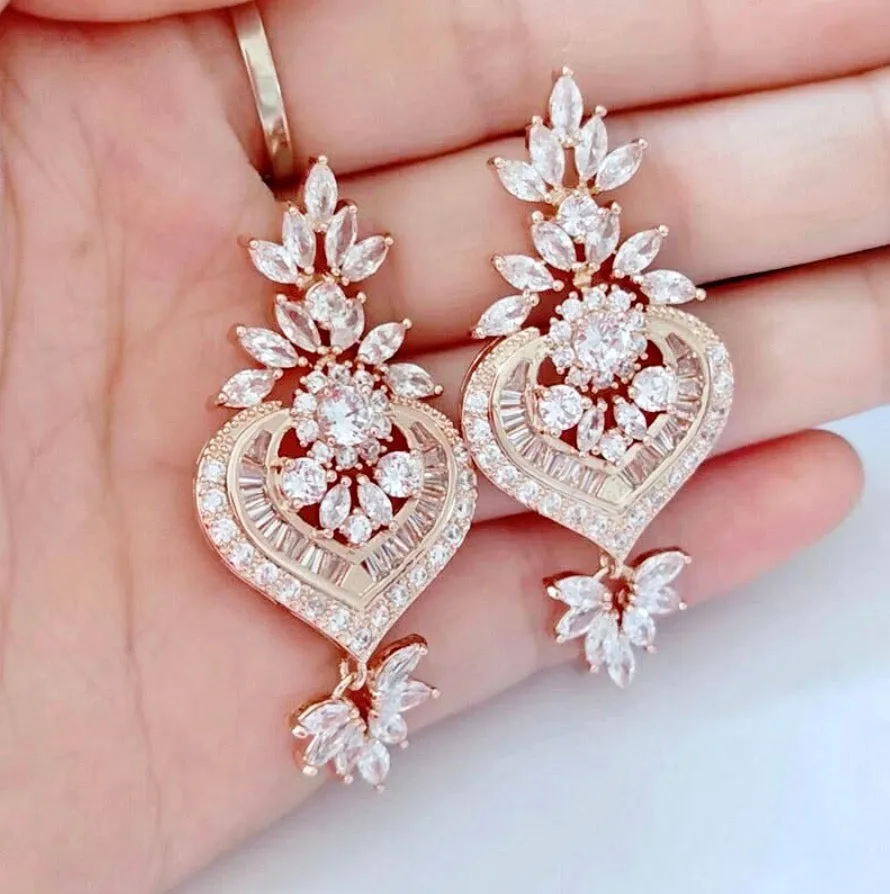 "Narissa" - Art Deco CZ Bridal Earrings - Available in Silver, Rose Gold and Yellow Gold