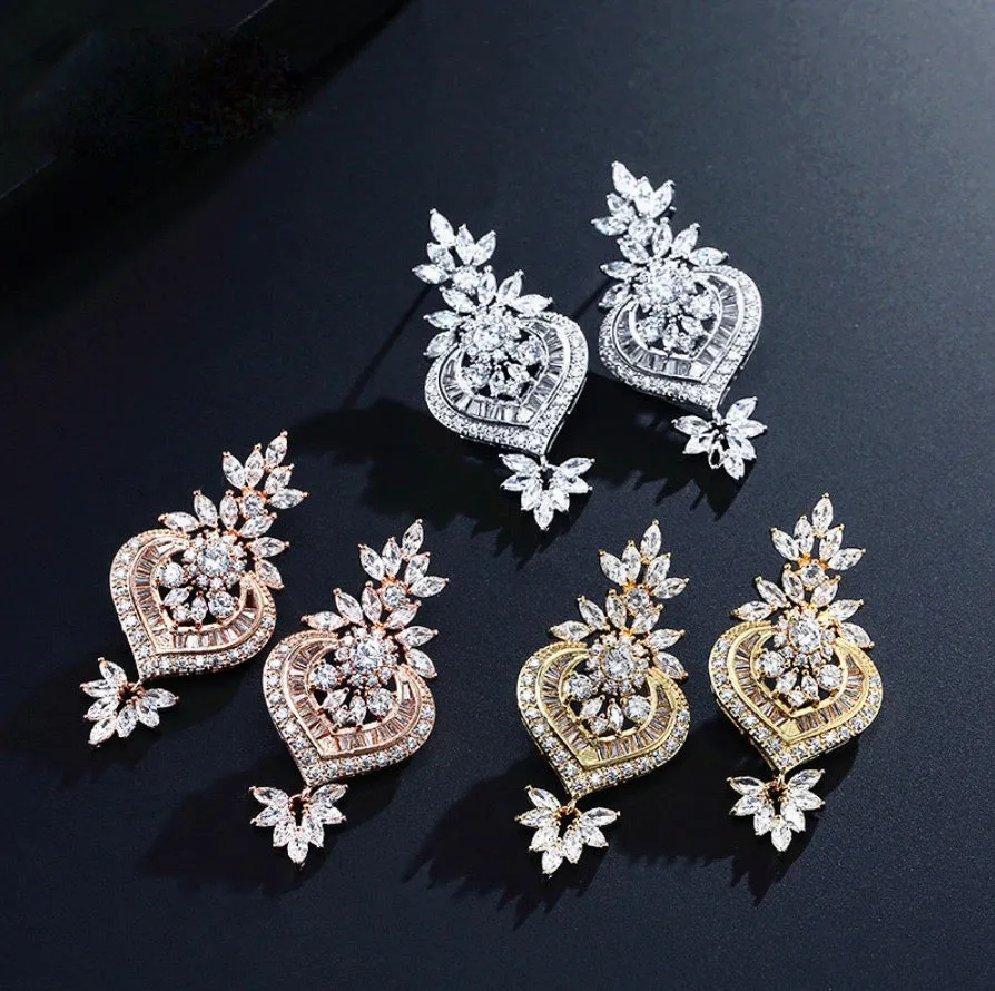 "Narissa" - Art Deco CZ Bridal Earrings - Available in Silver, Rose Gold and Yellow Gold