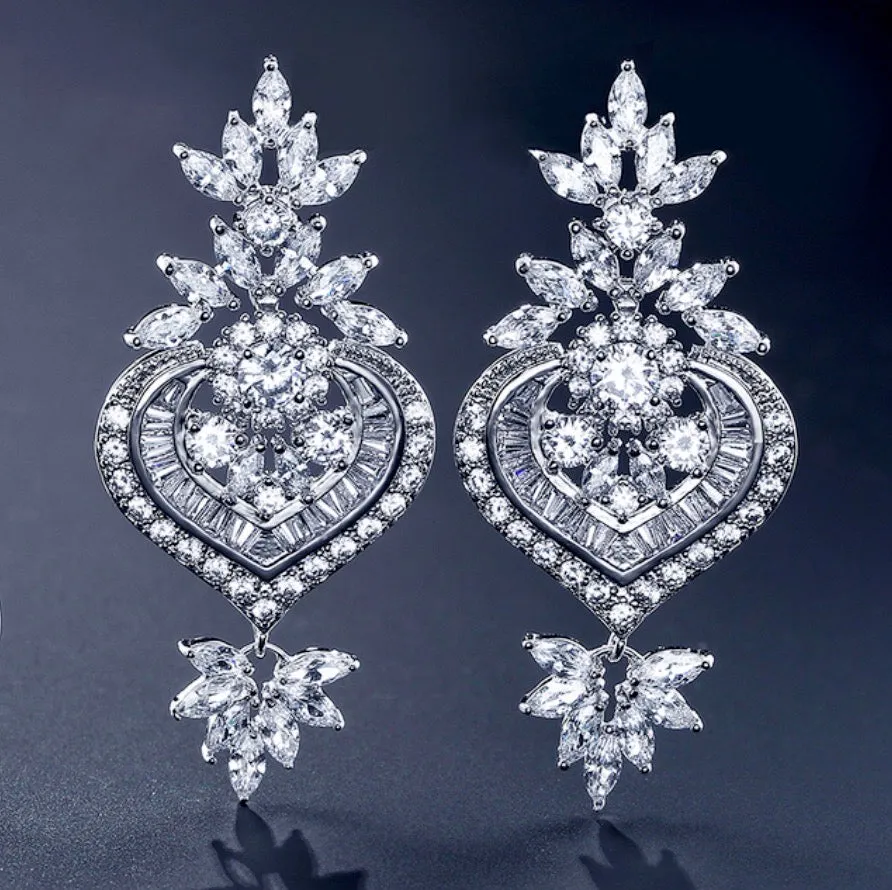 "Narissa" - Art Deco CZ Bridal Earrings - Available in Silver, Rose Gold and Yellow Gold