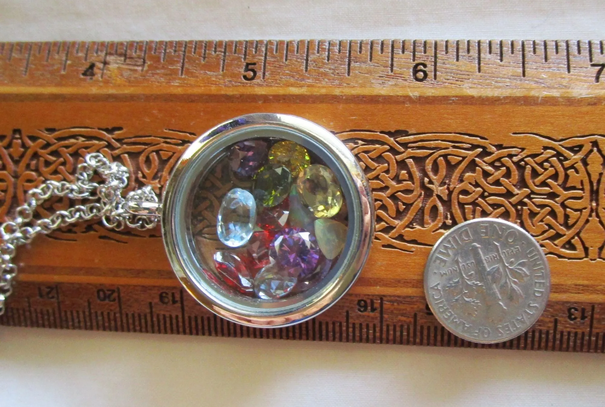 Rainbow Gemstones Double Sided Floating Locket Pendant Necklace