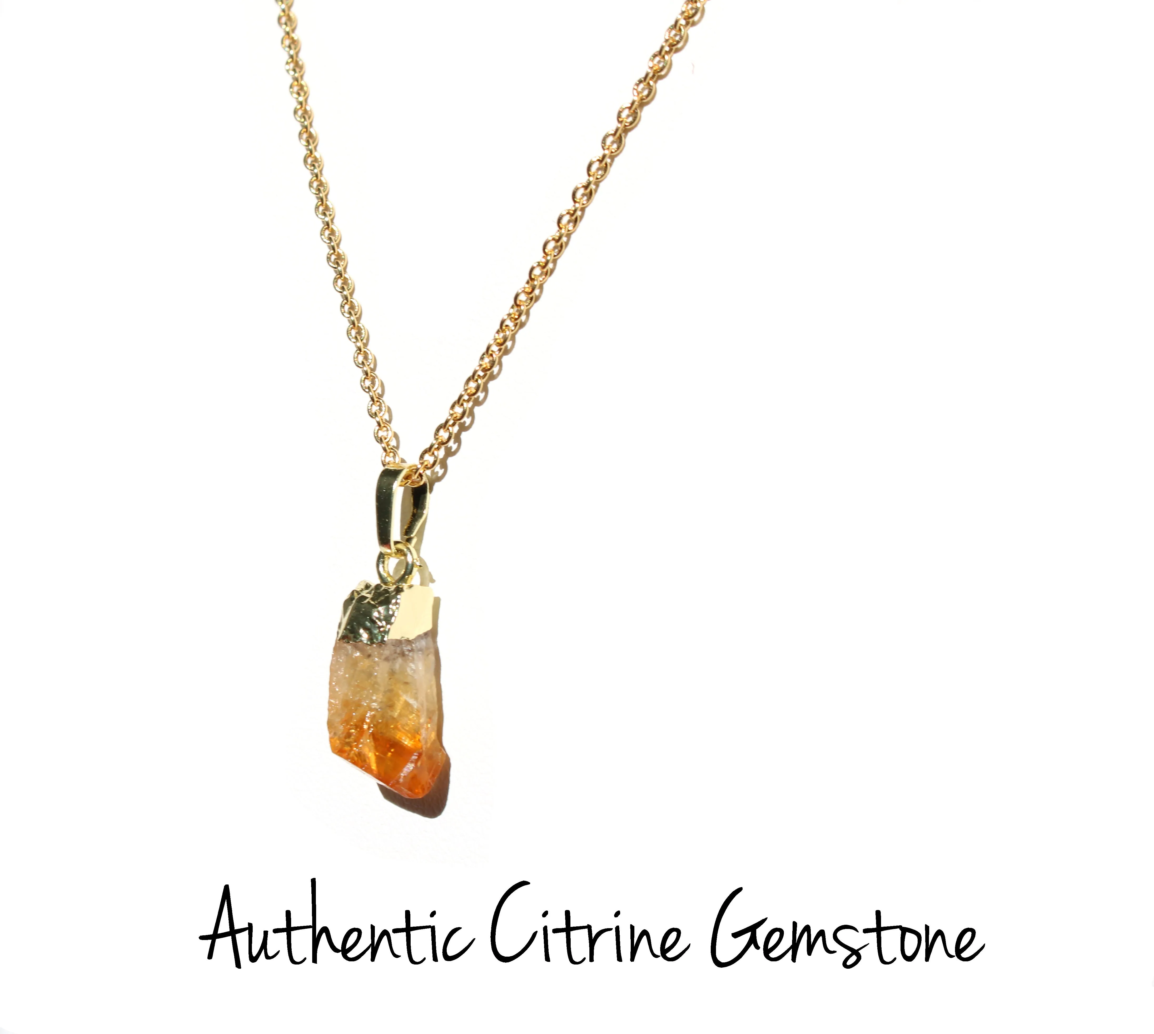 Raw Citrine Pendant with Gold Plated Necklace