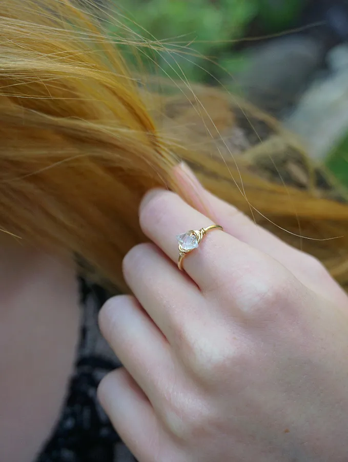 Raw Quartz Diamond Ring