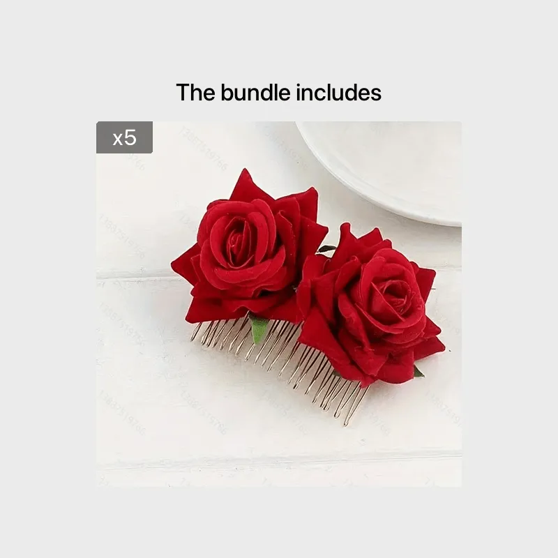 Red Flannelette Rose Bridal Hair Comb for Girls  Women