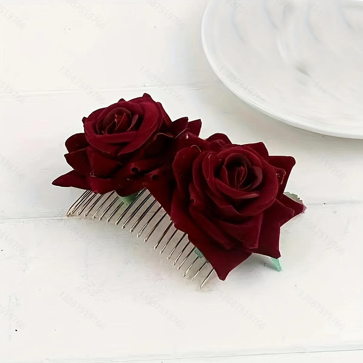 Red Flannelette Rose Bridal Hair Comb for Girls  Women