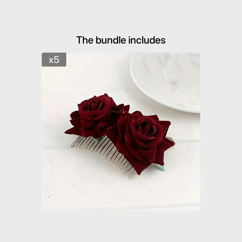 Red Flannelette Rose Bridal Hair Comb for Girls  Women